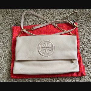 Tory Burch Nude Leather Clutch/Crossbody Bag